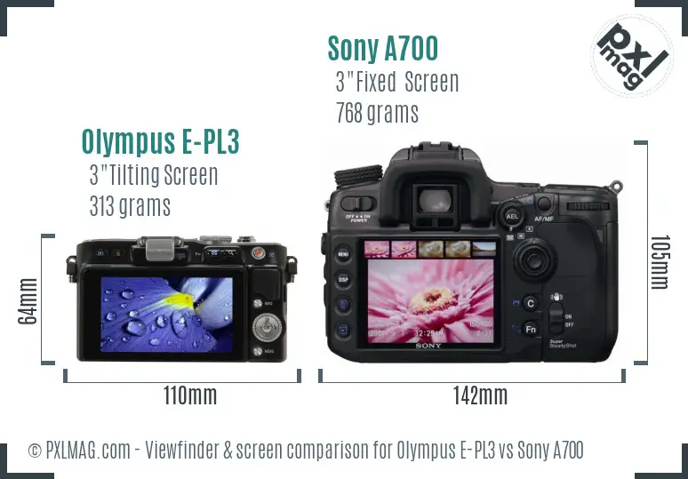 Olympus E-PL3 vs Sony A700 Screen and Viewfinder comparison