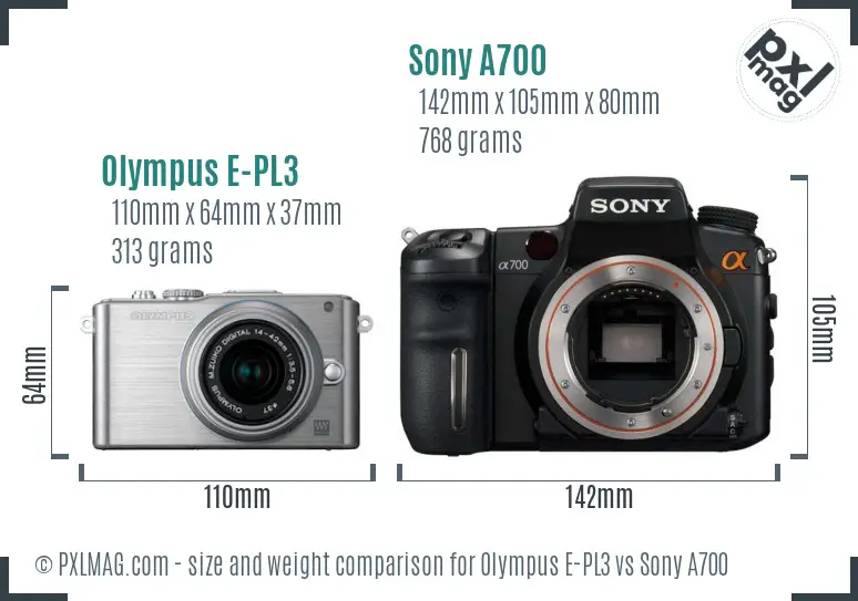 Olympus E-PL3 vs Sony A700 size comparison