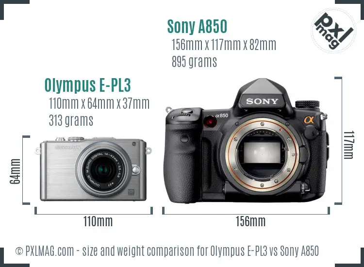 Olympus E-PL3 vs Sony A850 size comparison