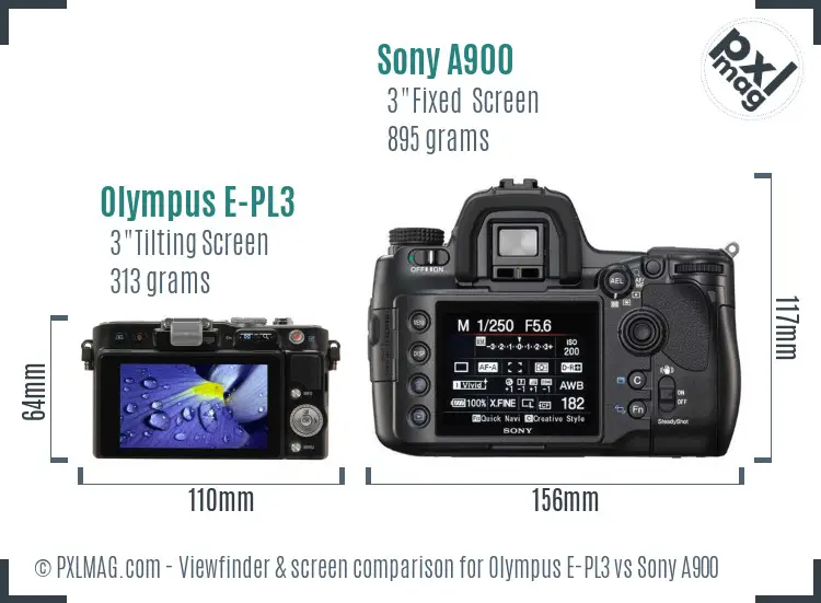 Olympus E-PL3 vs Sony A900 Screen and Viewfinder comparison