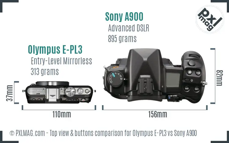 Olympus E-PL3 vs Sony A900 top view buttons comparison