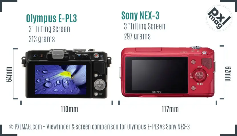 Olympus E-PL3 vs Sony NEX-3 Screen and Viewfinder comparison