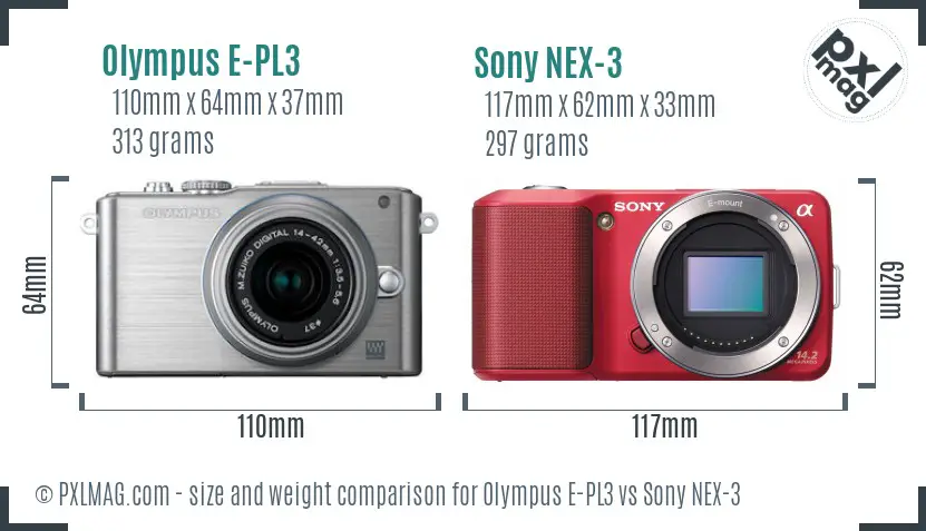 Olympus E-PL3 vs Sony NEX-3 size comparison