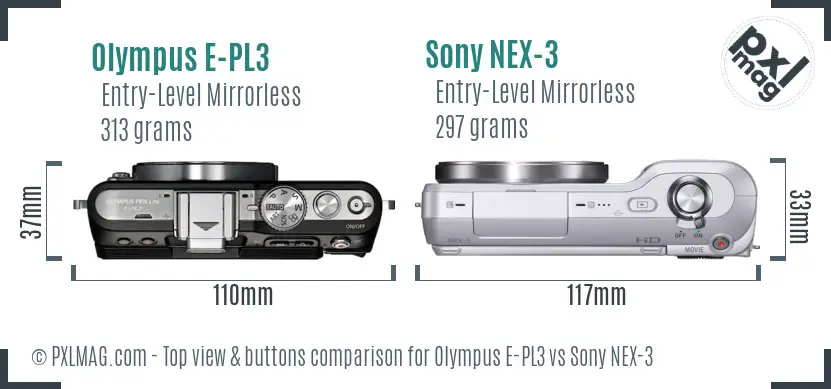 Olympus E-PL3 vs Sony NEX-3 top view buttons comparison