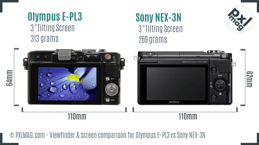 Olympus E-PL3 vs Sony NEX-3N Screen and Viewfinder comparison