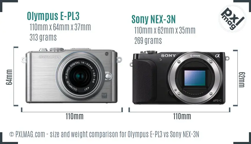 Olympus E-PL3 vs Sony NEX-3N size comparison