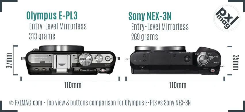 Olympus E-PL3 vs Sony NEX-3N top view buttons comparison