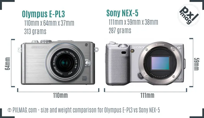 Olympus E-PL3 vs Sony NEX-5 size comparison