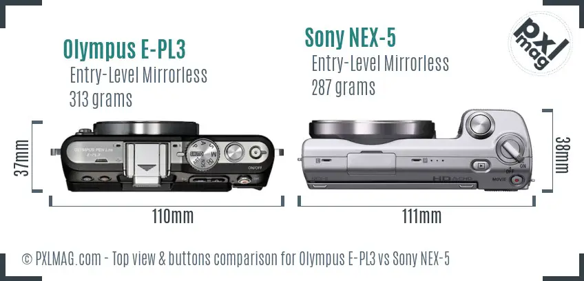 Olympus E-PL3 vs Sony NEX-5 top view buttons comparison