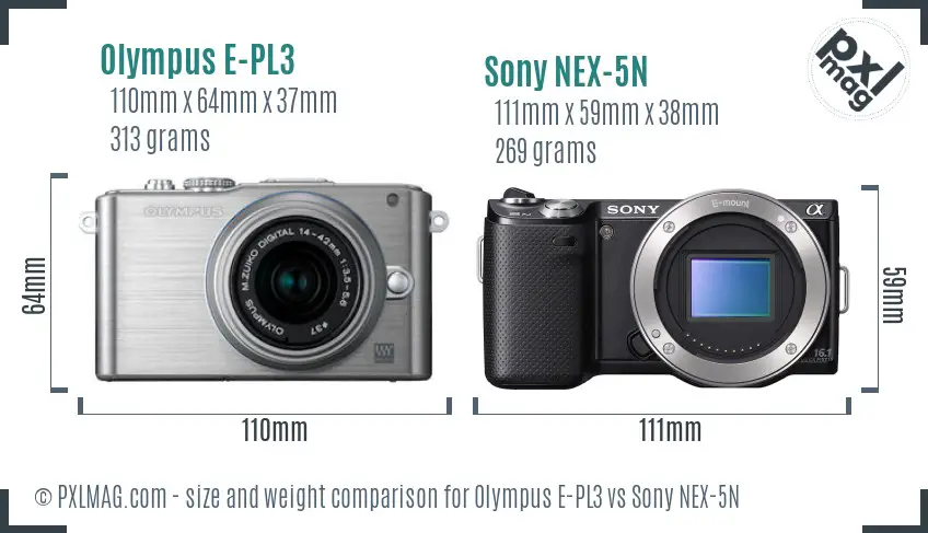 Olympus E-PL3 vs Sony NEX-5N size comparison