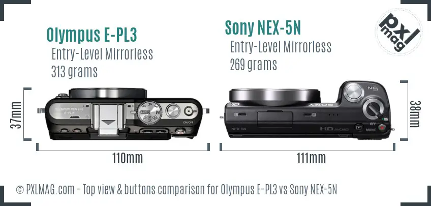 Olympus E-PL3 vs Sony NEX-5N top view buttons comparison