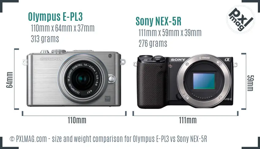 Olympus E-PL3 vs Sony NEX-5R size comparison