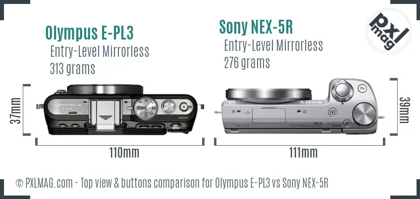 Olympus E-PL3 vs Sony NEX-5R top view buttons comparison