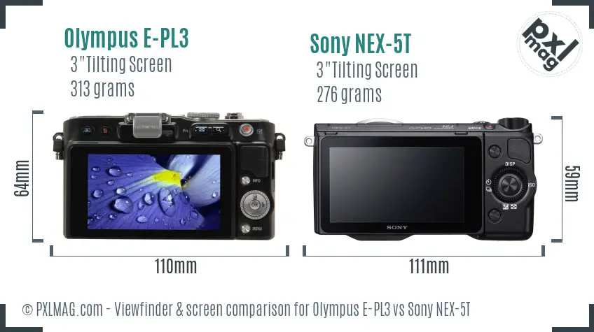 Olympus E-PL3 vs Sony NEX-5T Screen and Viewfinder comparison