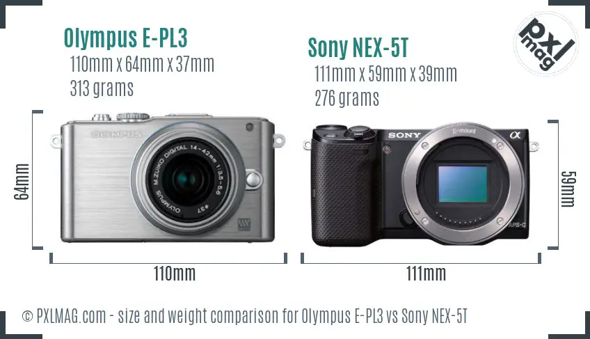 Olympus E-PL3 vs Sony NEX-5T size comparison