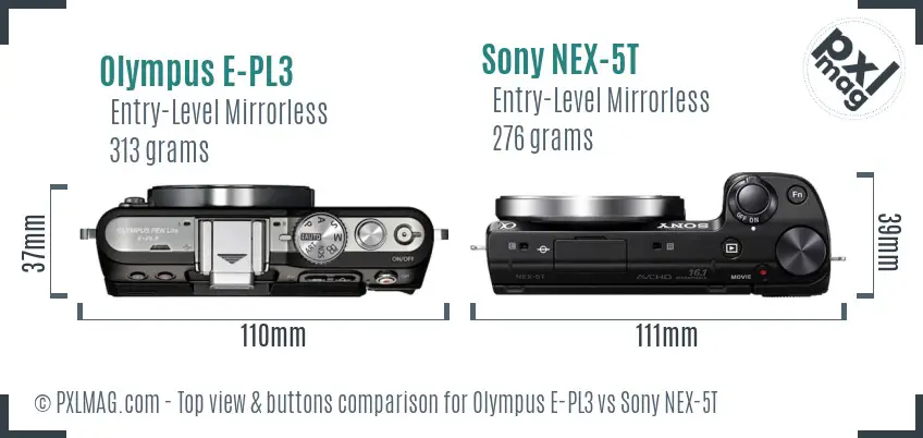 Olympus E-PL3 vs Sony NEX-5T top view buttons comparison