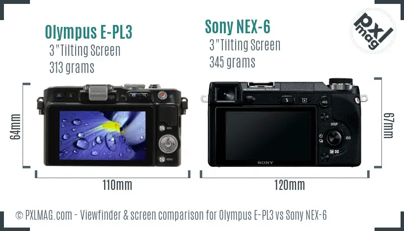 Olympus E-PL3 vs Sony NEX-6 Screen and Viewfinder comparison