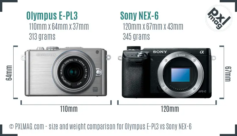 Olympus E-PL3 vs Sony NEX-6 size comparison