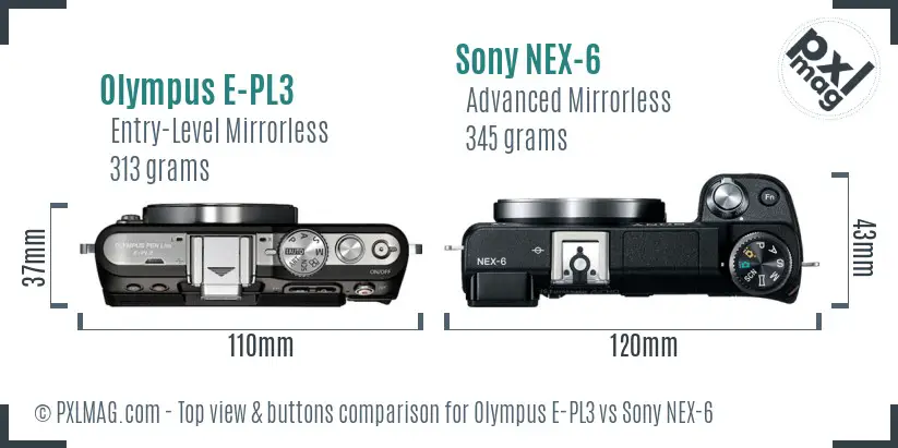 Olympus E-PL3 vs Sony NEX-6 top view buttons comparison