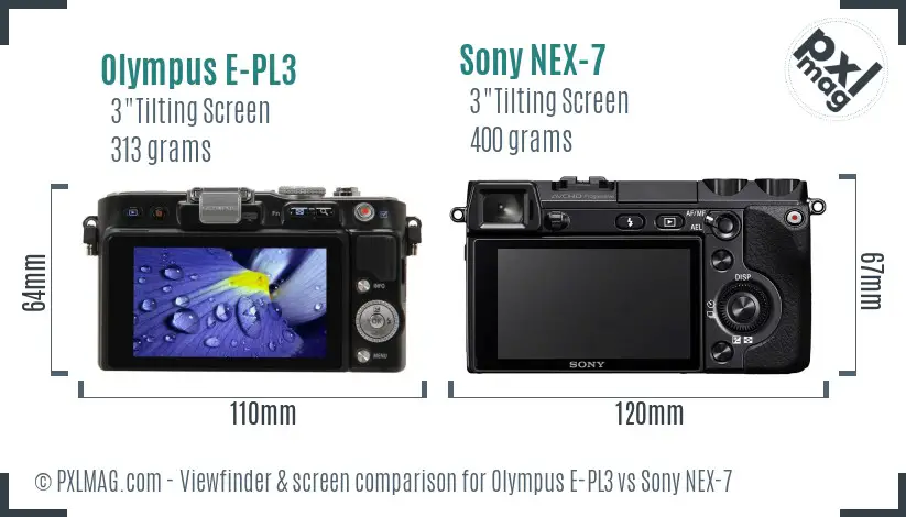 Olympus E-PL3 vs Sony NEX-7 Screen and Viewfinder comparison
