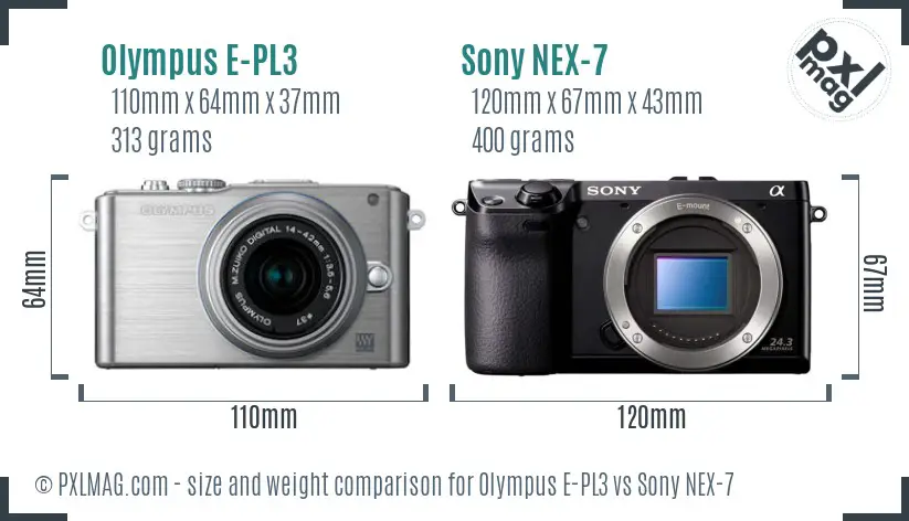 Olympus E-PL3 vs Sony NEX-7 size comparison