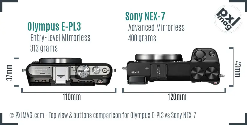 Olympus E-PL3 vs Sony NEX-7 top view buttons comparison