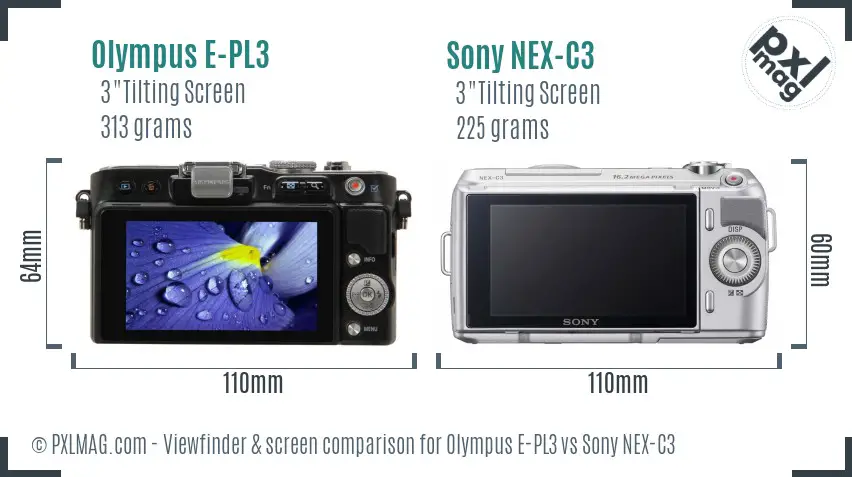 Olympus E-PL3 vs Sony NEX-C3 Screen and Viewfinder comparison