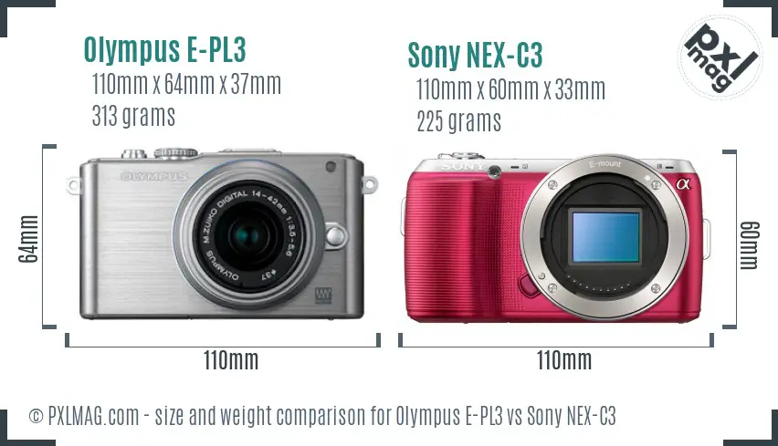 Olympus E-PL3 vs Sony NEX-C3 size comparison