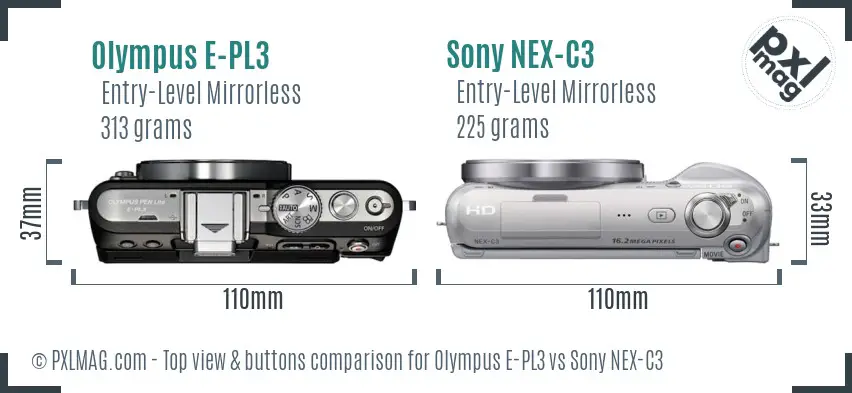 Olympus E-PL3 vs Sony NEX-C3 top view buttons comparison