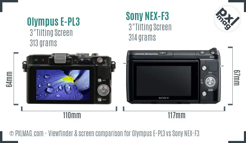 Olympus E-PL3 vs Sony NEX-F3 Screen and Viewfinder comparison