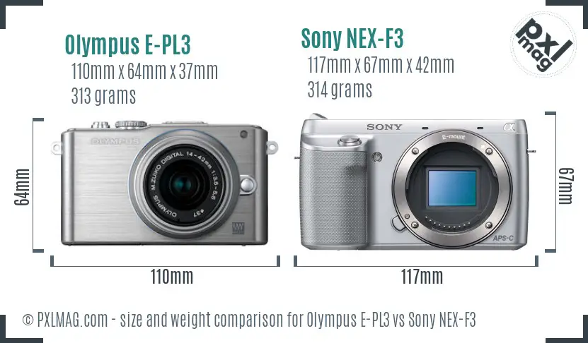Olympus E-PL3 vs Sony NEX-F3 size comparison
