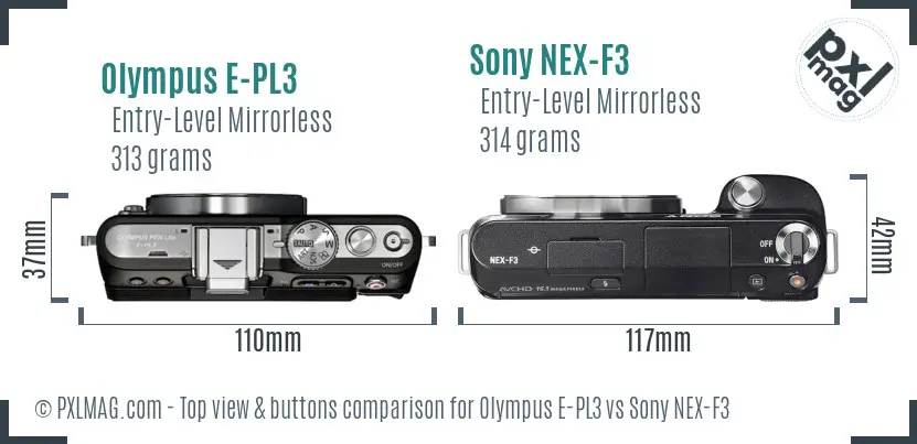 Olympus E-PL3 vs Sony NEX-F3 top view buttons comparison