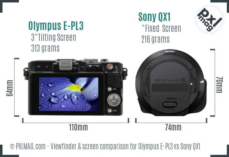 Olympus E-PL3 vs Sony QX1 Screen and Viewfinder comparison