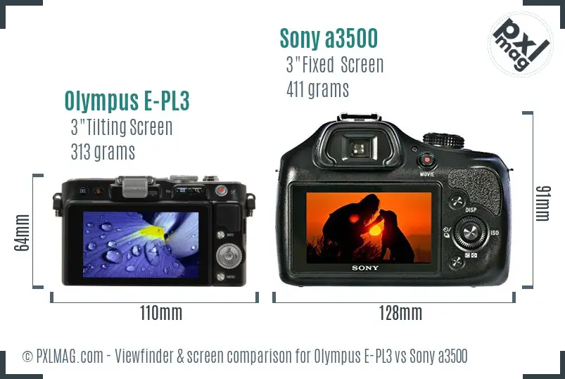 Olympus E-PL3 vs Sony a3500 Screen and Viewfinder comparison