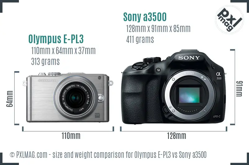 Olympus E-PL3 vs Sony a3500 size comparison