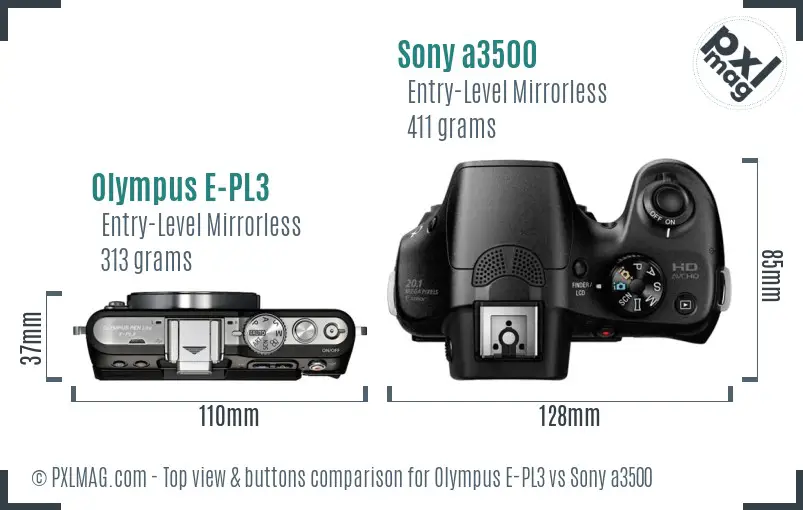 Olympus E-PL3 vs Sony a3500 top view buttons comparison