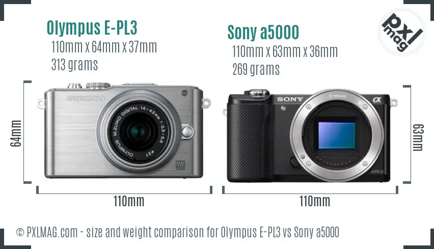 Olympus E-PL3 vs Sony a5000 size comparison Olympus E-PL3 vs Sony a5000 size comparison