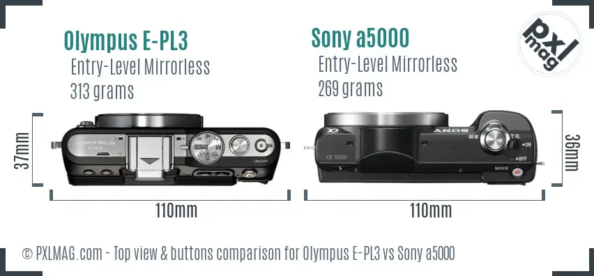 Olympus E-PL3 vs Sony a5000 top view buttons comparison Olympus E-PL3 vs Sony a5000 top view buttons comparison