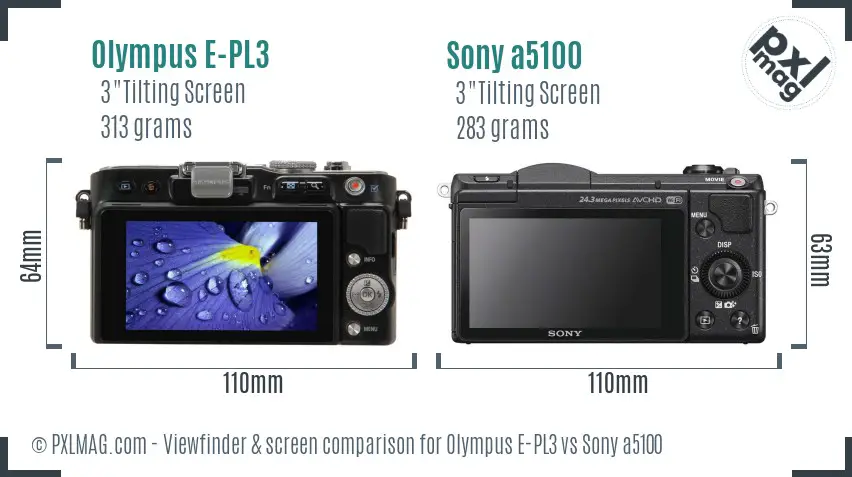 Olympus E-PL3 vs Sony a5100 Screen and Viewfinder comparison