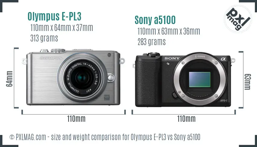 Olympus E-PL3 vs Sony a5100 size comparison