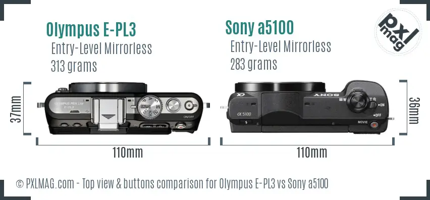 Olympus E-PL3 vs Sony a5100 top view buttons comparison