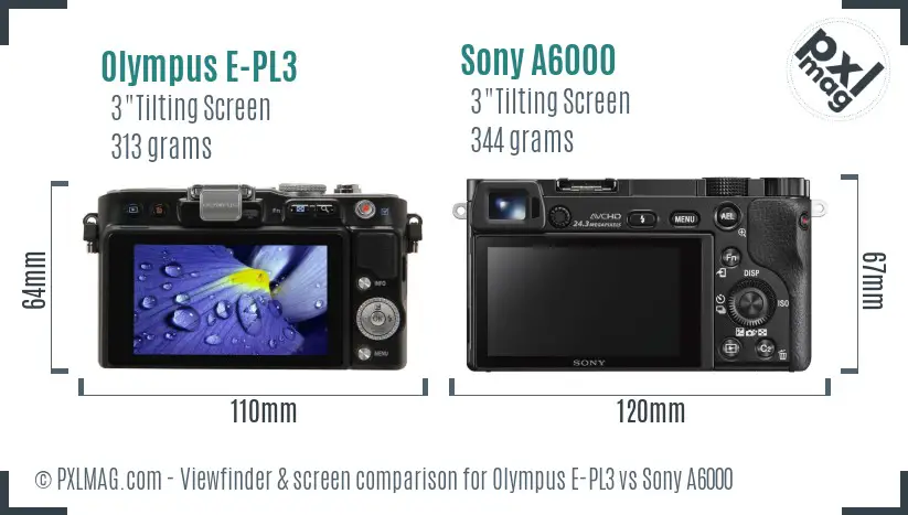 Olympus E-PL3 vs Sony A6000 Screen and Viewfinder comparison