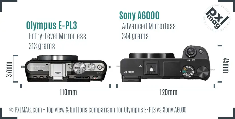 Olympus E-PL3 vs Sony A6000 top view buttons comparison