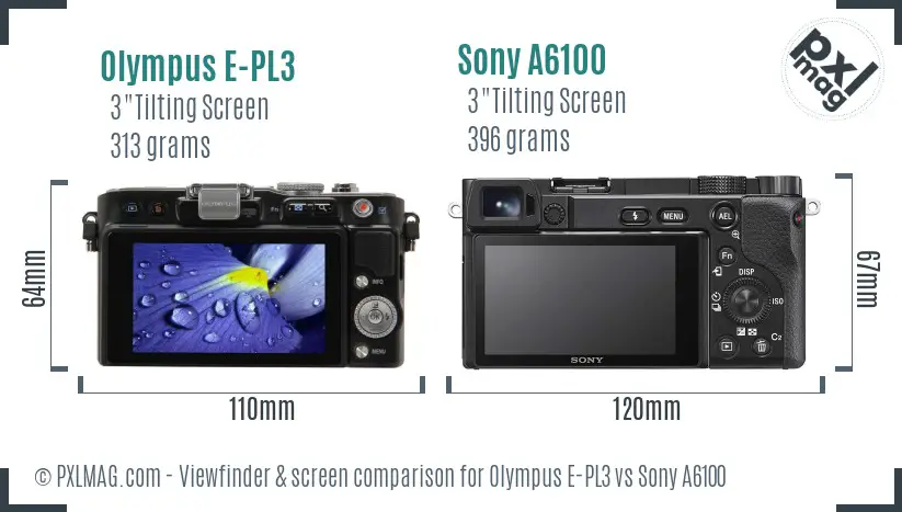Olympus E-PL3 vs Sony A6100 Screen and Viewfinder comparison