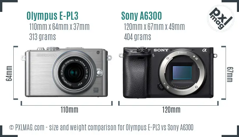 Olympus E-PL3 vs Sony A6300 size comparison