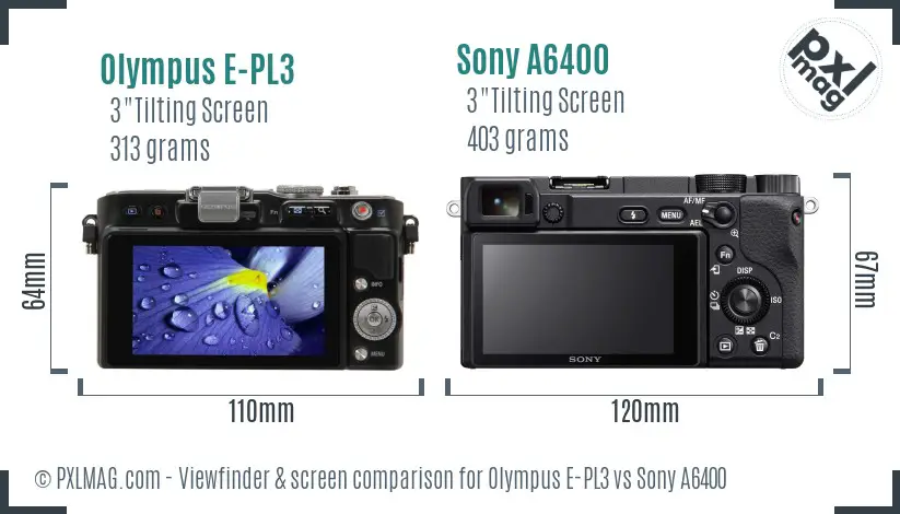 Olympus E-PL3 vs Sony A6400 Screen and Viewfinder comparison