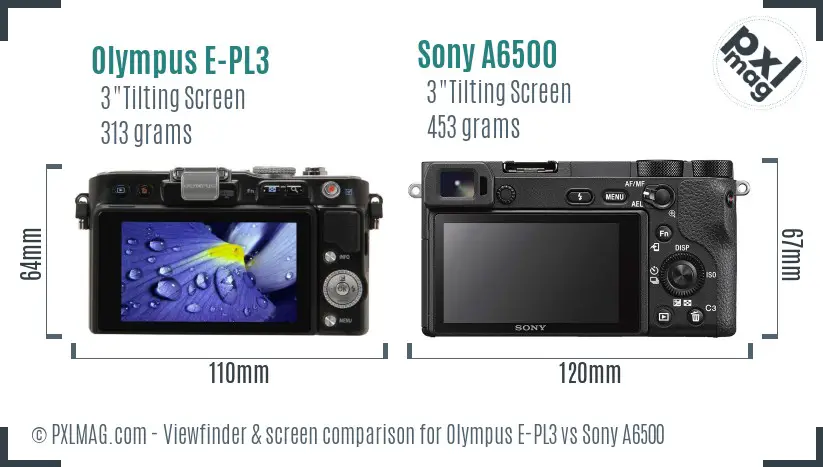 Olympus E-PL3 vs Sony A6500 Screen and Viewfinder comparison