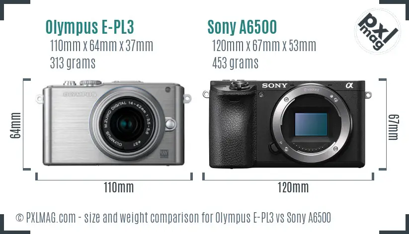 Olympus E-PL3 vs Sony A6500 size comparison