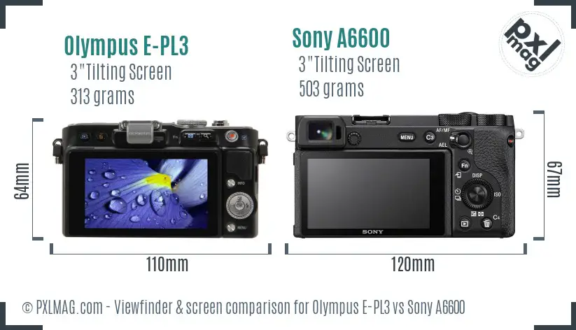 Olympus E-PL3 vs Sony A6600 Screen and Viewfinder comparison