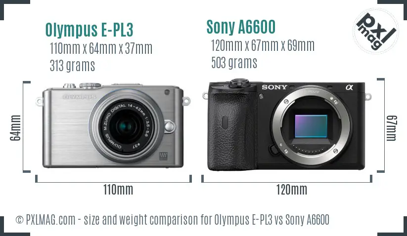 Olympus E-PL3 vs Sony A6600 size comparison